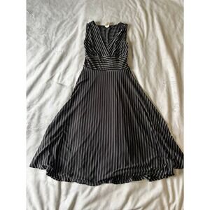 Maurices Pinstripe Surplice V-Neck Midi Dress Black White Sleeveless Size S